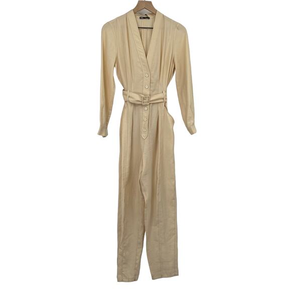 Zara Blogger Fave Jumpsuit Belted Button Front Long Sleeve Utility Cream NEW S - Picture 3 of 13